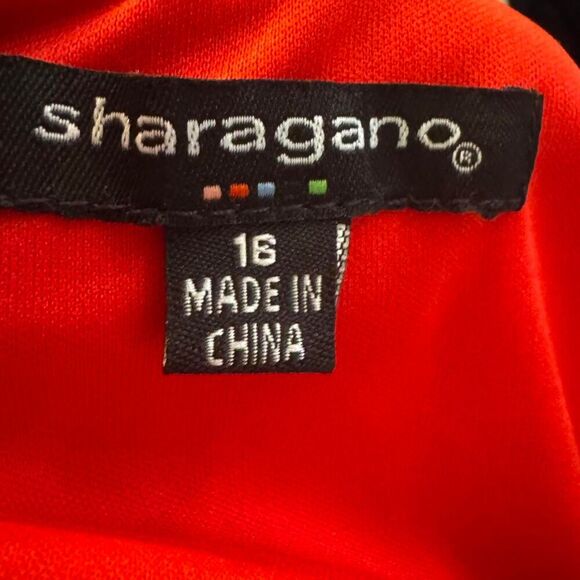 Sharagano Orange/Red boho off-the-shoulder sheath dress with embroidered hem 16 - Picture 5 of 7